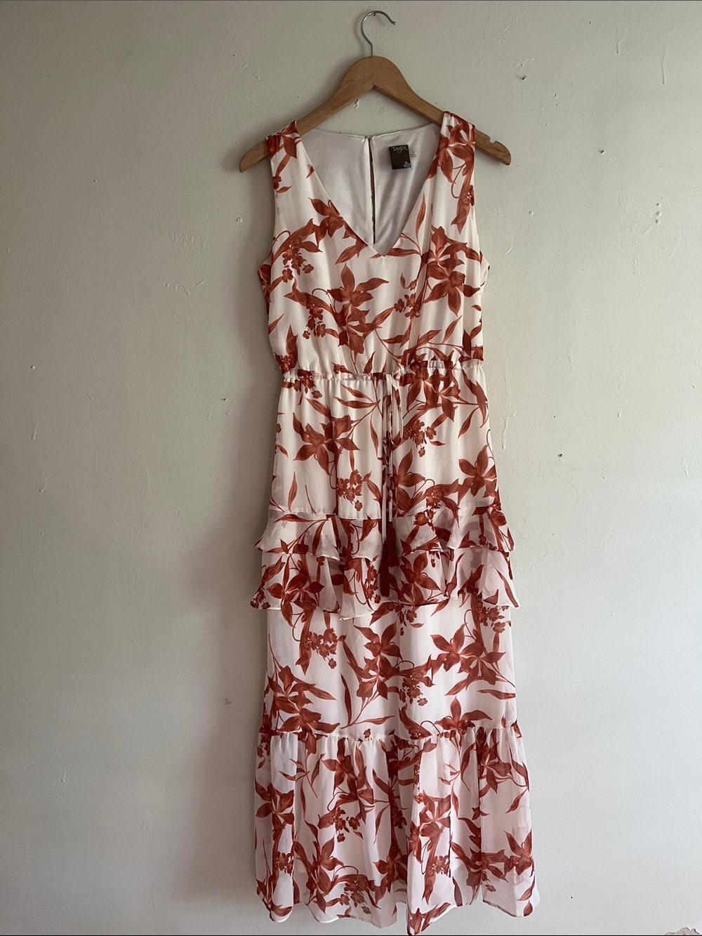 Taylor White Maxi Dress with Rust Floral Print